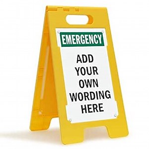 SmartSign 25 x 12 inch “Emergency - Add Your Own Wording Here” Custom Two-Sided Folding Floor Sign, Digitally Printed Polypropylene Plastic, Multicolor, Made in USA