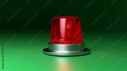 Flashing Red Emergency Siren Light Revolving and Blinking on a Green Screen for Urgent Warning, Alarm, and Crisis Response Concepts.
