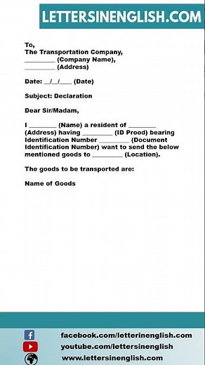 Declaration Letter for Transportation of Household Goods