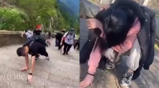 Hilarious video shows hikers 'wobbly legs' after climbing 7,200 steps