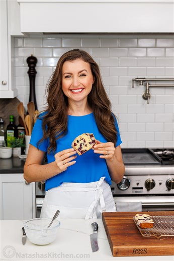 Bursting with Fresh Blueberry Flavor! See how easy it is to make this bakery-quality blueberry loaf recipe: https://natashaskitchen.com/blueberry-bread/ | NatashasKitchen.com