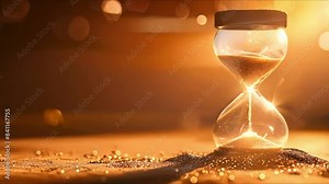 Countdown of time with an hourglass on a glittery background capturing the final moment. Concept Countdown, Hourglass, Glittery Background, Final Moment, Dramatic Scene