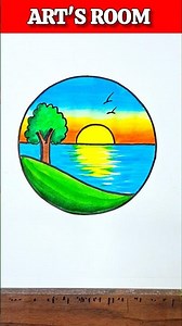 Easy Circle Scenery Drawing with Colour | Beautiful Circle Art drawing #shorts #drawing #artsroom