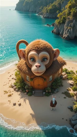 Tiny Rabbit Enters a monkey House 🐒 🐰#viralthistiktok #viralvideo #hedgehog #aivideos #aistory