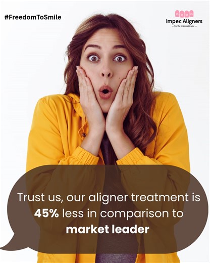 Impec Aligners Private limited on Instagram: "Why pay more for the same confident smile? 😌✨ Our clear aligner treatment is 45% less compared to Invisalign — without compromising on precision, aesthetics, or results. We don’t just compete. We stand next to none. ✔️ Advanced digital case planning ✔️ Doctor-guided treatment support ✔️ Predictable outcomes ✔️ Affordable for real-world patients Premium smiles shouldn’t come with premium pressure. With Impec Aligners, excellence is accessible. Ready