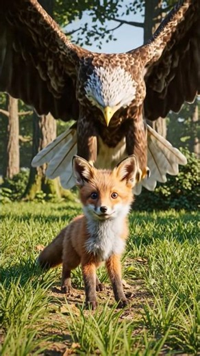 Fox Cub’s Close Call 🦅 attack vs 🦊 #shorts