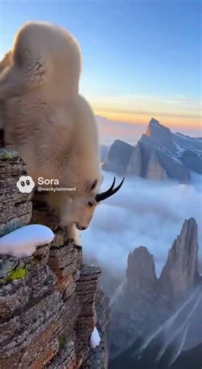 Beautiful mountain goat climbing down