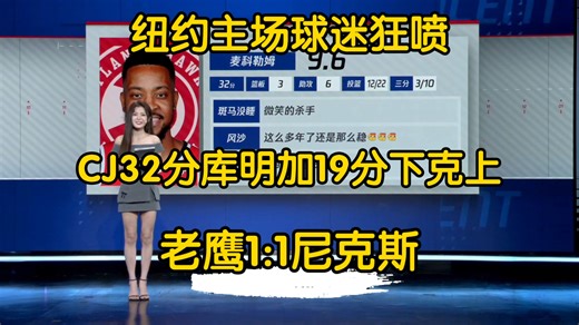 老鹰14分逆转尼克斯！CJ32分库明加19分，布伦森26中10纽约球霸！