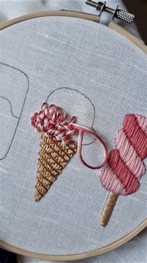 Loops stitch yummy ice cream embroidery❤️🤍 #embroidery #tutorial #diy #handmade #art #craft #stitch