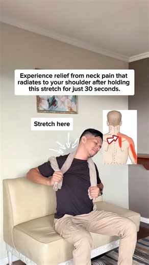 Hold this stretch for just 30 seconds… and that neck pain shooting into your shoulder starts to fade away. It happens because this stretch gently lengthens tight neck and upper shoulder muscles, reduces tension around irritated nerves, and restores normal movement. As the muscles relax, pressure eases, circulation improves, and that radiating pain finally lets go. Simple. Quick. Effective. | Physical Therapy Session
