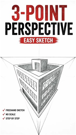 Easy 3-Point Perspective✍️🏢#drawing #art #sketch #artwork #perspectivedrawing
