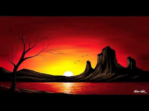 Sunset Scenery Drawing In Ms Paint | Ms Paint Tutorial