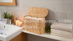 Toilet Paper Storage Basket with Lid,Toilet Paper Holder, Wicker Storage Basket with Built-in Handles for up to 6 Mega Rolls, Baskets Bathroom Accessories (Butter Milk)