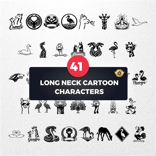Long Neck Cartoon Characters SVG Bundle | 41 Clipart PNG Dxf PDF Eps | Vector Drawings - Etsy