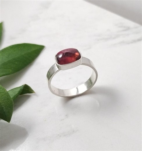 Wine Red Tourmaline Ring, East to West Sterling Silver Setting - Etsy