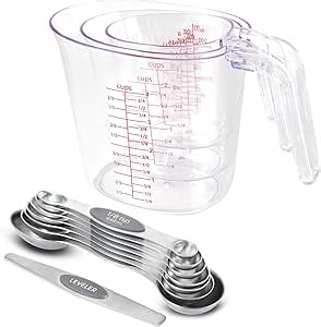 11 Pieces Measuring Cups and Spoons set, Nesting Liquid Measuring Cups & Magnetic Measuring Spoons for Dry & Liquid Ingredients, Kitchen Cooking & Baking, Gray