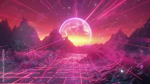 80s retro futuristic sci-fi retrowave vj video game. seamless looping overlay 4k virtual video animation background