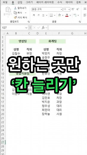 엑셀 표 망치지 않고 칸 늘리는 꿀팁!