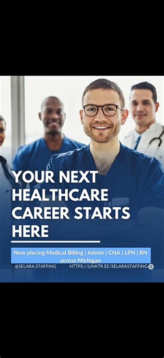 New page, big mission 🖤 Selara Staffing is here and we are placing Michigan healthcare professionals in the careers they deserve. Medical Billing | Admin | CNA | LPN | RN — if that’s you, you’re in the right place. Follow so you never miss a hiring drop and send those resumes in ASAP. Link in bio #Michigan #Detroit #HealthcareJobs #MedicalBilling #CNA