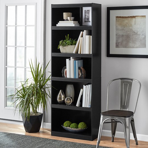 Mainstays Framed 5-Shelf Bookcase with Adjustable Shelves, True Black Oak - Walmart.com