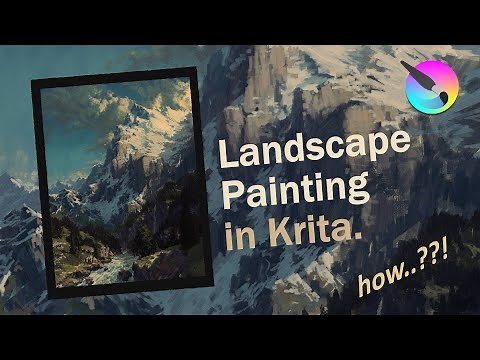 Painting imaginative mountain landscape in Krita.