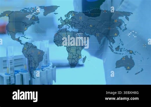 World map fading in causing camera shifting gloved hands lifting tube pipetting sample for analysis. Laboratory, global, data, visualization, automation, gloves, pipette Stock Video Footage - Alamy