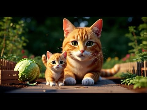 Kitten Drops the Cabbage — Mama Cat Shows Her a Loving Lesson