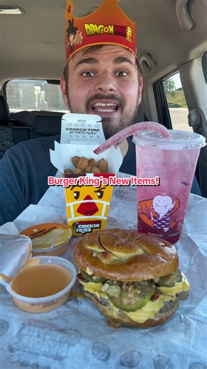 Trying @Burger King’s New Menu Items: Game Day Pretzel Burger, Nacho Cheese And A Vampire Strawberry Sprite?!😳 #foodreview #burgerking #eating #fastfood #tastetest