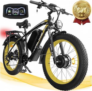 5000W (Peak) Electric-Bike, 60V 25AH Battery Electric Bike for Adults, Dual-Motor-Ebike 50MPH Ebike, 26*4.0 Fat Tire Ebike, AWD 21-Speed E-Mountain Bicycle for Off-Road Snow Sand UL 2849