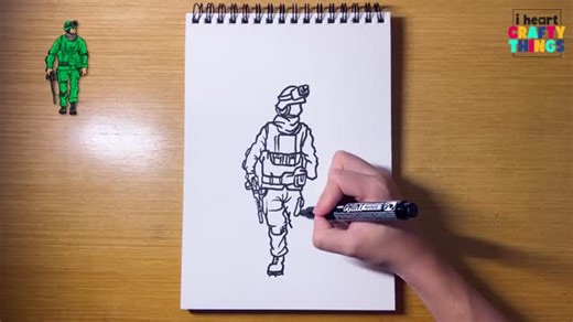 I Heart Crafty Things on Instagram: "A simple way to draw a soldier in 6 steps ✏️ Kids can follow along and sketch a modern soldier with gear, clothing details, and a cool pose 🎨 Perfect for beginners who want to get better at drawing characters. Want the full printable tutorial? Comment “soldier” below 👇 #DrawingTutorial #SoldierDrawing #KidsArt #LearnToDraw #ArtForKids #StepByStepArt #EasyDrawing #SketchingForKids #CreativeKids #DIYArt #HowToDrawCharacters #ArtProjects #FunDrawing #KidsActiv