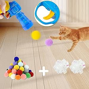 Cat Toy Launcher Gun - Interactive Cat Toys for Indoor Cats, Features Plush Ball Shooter with 30 Crinkle Balls