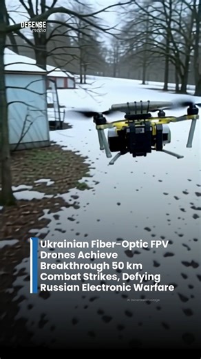 A fiber-optic–controlled FPV drone developed by Ukrainian company Ptashka Drones prepares for launch. The system, capable of operating at ranges up to 50 km, has successfully struck Russian tanks, and vehicles, while remaining immune to electronic warfare and signal interception. | Defense Media