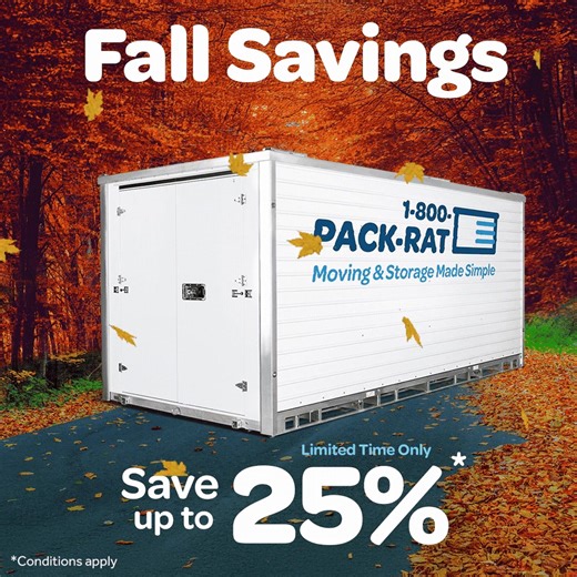 🚨Our SAVE25 promo is ending soon! 🚨 Want to save some money on your fall moving and storage needs? 🍂 Get a free quote and take advantage of our promo to save up to 25% off your portable moving and storage container order, and let us make it simple for you! https://bit.ly/2Xa1yul | 1-800-PACK-RAT