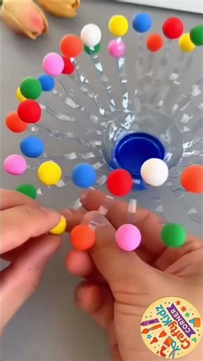DIY Colorful Pom-Pom Decoration Using Plastic Bottle | Easy Craft | CraftyKidz Corner