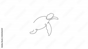 Animated self drawing of single continuous line draw big turtle for marine corporation logo identity. Large tortoise reptile animal mascot concept for business logotype. Full length one line animation