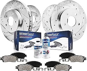 Detroit Axle - Brake Kit for 2015-2020 Ford Edge Lincoln Nautilus 2016-2018 MKX, 13.58" inch Front and 12.44" inch Solid Rear Drilled Slotted Disc Brakes Rotors Ceramic Brake Pads Replacement