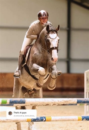 Haters will say it's AI😂👌 Haha I was so surprised when I saw comments about ai coming in on my other jumping video!!😂 Like why then?! Here same jump, with the same outfit, same horse, just a different angle💪😍 Ook hier ziet Wando er weer geweldig uit😍 Toch best een flinke oxer, wat ik heel spannend vond qua afstand nadat het vorig jaar een keer zo mis is gegaan. Maar met een balk op de grond aan het begin vd lijn, wist ik, oke goed over de balk betekent goed over de hindernis. En ja hoor, d