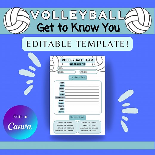 Volleyball Team Get to Know You Sheet, Editable Get to Know You, Team Getting to Know You, Volleyball Team Favorites Sheet - Etsy