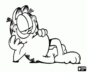 The cat Garfield lying down coloring page printable game
