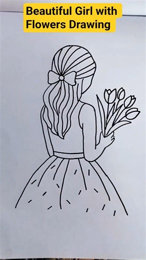 How to Draw a Cute Girl with Flower Bouquet#trending #drawing #viral #shorts #girl #flowers#boutique
