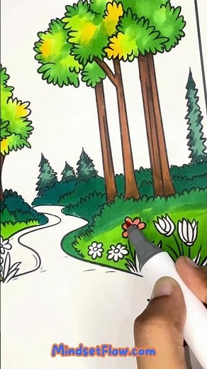 Fall in Love with this Rustic Wildflower Meadow Pathway with Trees Coloring Page! #shorts