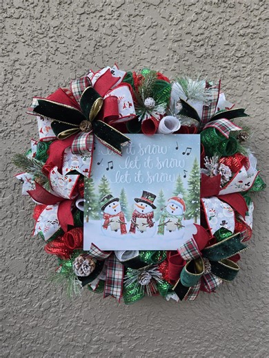 Let It Snow Snowman Wreath, Snowman Holiday Wreath, Red Green Winter Door Decor, Snowman Front Door Wreath, Christmas Decoration - Etsy