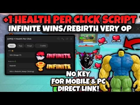 [UPD] +1 Health Per Click Script Pastebin Autofarm INFINITE WINS, Craft All Pets Teleport Checkpoint