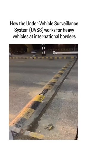 Anything Explaining on Instagram: "The post features a 15-second video demonstrating the UVGuard Under Vehicle Surveillance System (UVSS) at a border checkpoint, showing trucks driving over embedded line-scan cameras that capture real-time, high-resolution undercarriage images without stopping, displayed instantly on monitors for anomaly detection. UVSS technology synchronizes high-speed cameras with LED or infrared lighting to stitch seamless scans, enabling detection of hidden compartments, co