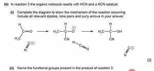 In reaction 3 the organic molecule reacts with HCN and a KCN ca... | Filo