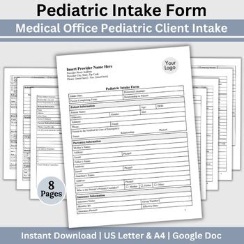 Pediatric Medical Intake Form: Editable Google Doc Template (US Letter & A4)