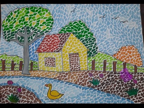 How to make mosaic painting for beginner's | Easy Mosaic scenery