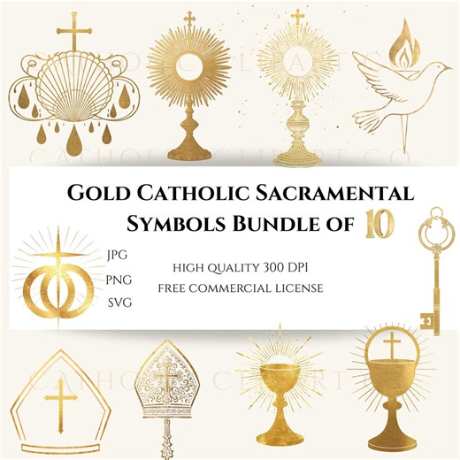 Gold Catholic Sacramental Symbols Clipart Bundle | 10 Gold Sacrament Icons | Catholic PNG | Baptism Communion Confirmation Art - Etsy