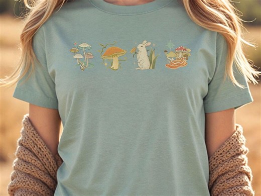 Mushroom Bunny T-shirt, Whimsical Cottagecore Woodland Graphic Tee - Etsy