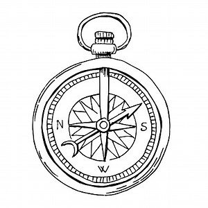 Old vintage nautical compass for map. Hand drawn vector Sketch in...